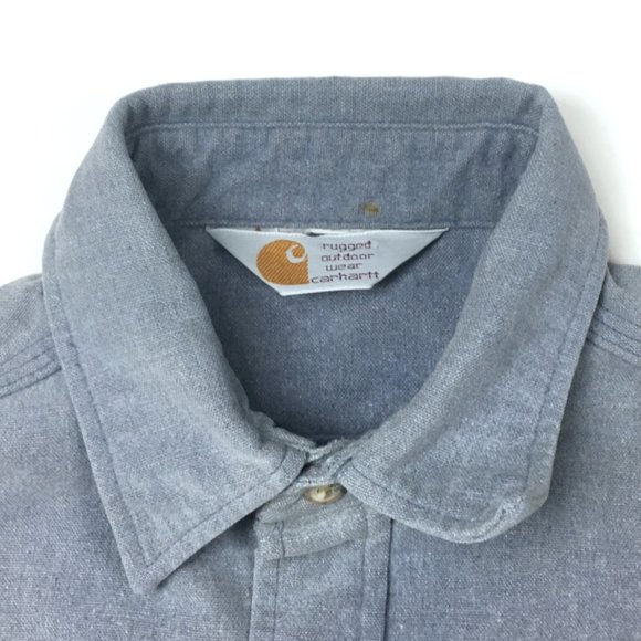 Distressed Carhartt Light Blue Flannel Shirt - Picture 5 of 6